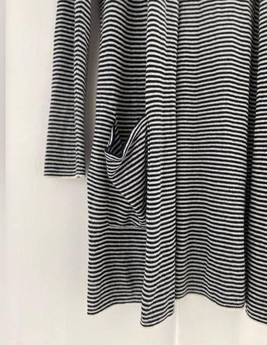 Loft  Striped Pocket Open Front Linen Blend Cardigan