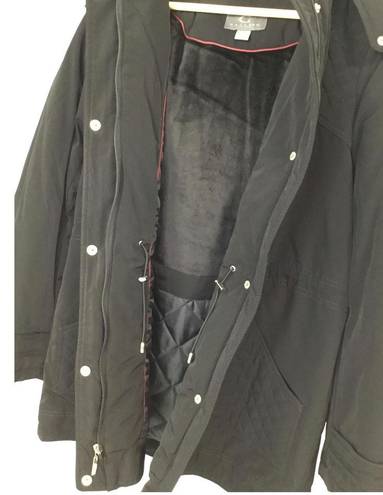 Gallery NWT  Faux Fur Trim Hoodie Soccer Mom Polyfill Jacket Coat Black S