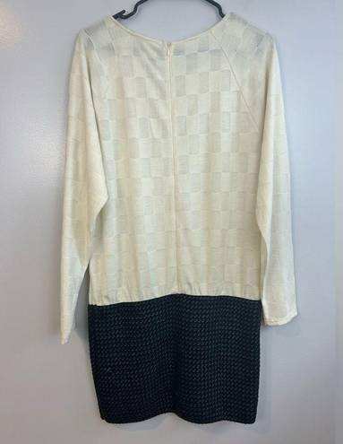 Esley NWT  Cream and Black Faux Leather Long Sleeve Sweater Dress Size Large