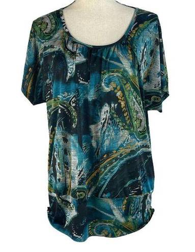 AB Studio  X-Large Top Paisley Abstract Dolman Sleeve Scoop Neck Cut-Out Stretch