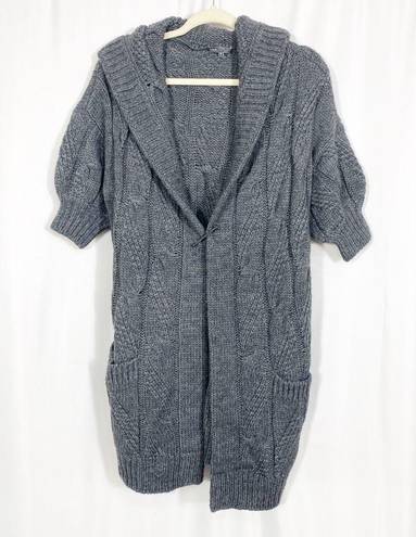 Vince  Stella Alpaca Wool Cable Knit Hooded Duster Cardigan: Heathered Grey