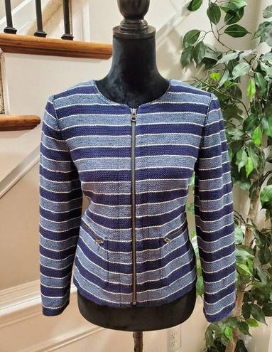 The Loft  Women's Blue Striped Cotton Long Sleeve Full Zip Front Casual Jacket Size 6