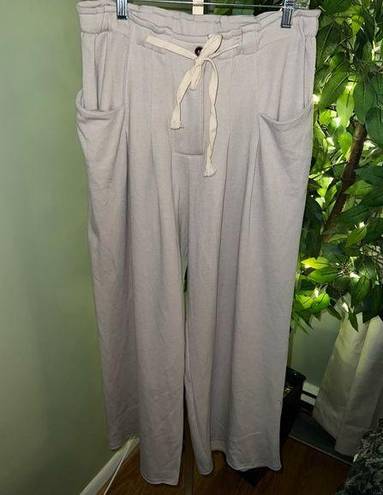 POL  Jersey Knit Wide Leg Button Fly Pants with Drawstring Elastic Waistband sz L