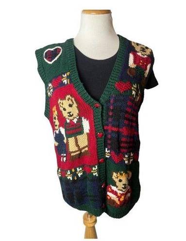 Karen Scott  Chunky Knit Teacher Valentine Bear 90s Sweater Vest‎ Large