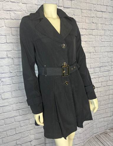 Croft & Barrow Kenneth Cole black trench coat with gold buttons and belt size medium