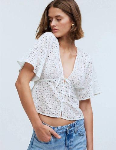 Madewell Tie-Front Top in Eyelet SOFT WHITE NWT