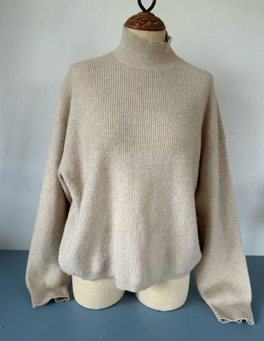 Oak + Fort  womens sweater tan size S mock neck long sleeves ribbed