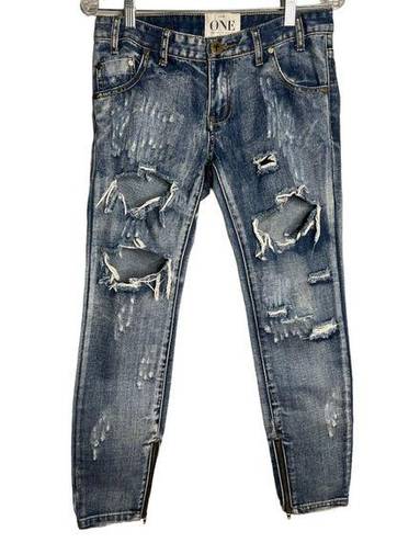 One Teaspoon  Trashed Free Birds Jeans Blue Acid Wash Highly Destroyed