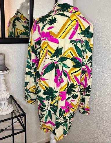 Dress Forum  Tropical Floral Button Down Dress Long‎ Sleeve Sz M