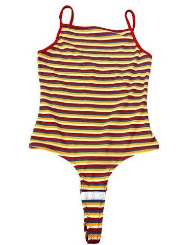 Madewell  Ribbed Spaghetti-Strap Thong Bodysuit in Rainbow Stripe