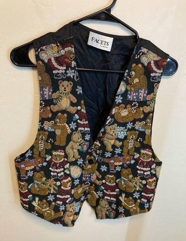 American Vintage Facets 90s Vintage Teddy Bear Tapestry Christmas Vest Size XL