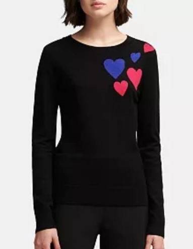 DKNY  Black Heart Print Valentines Day Crew Neck Sweater