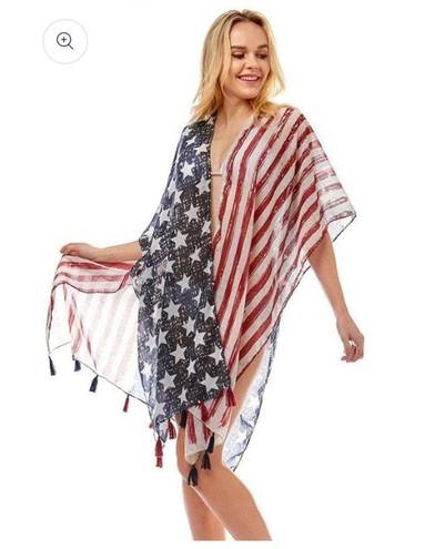 NWT American Flag Stars & Stripes Lightweight Kimono Vest Waterfall Cardigan Size undefined