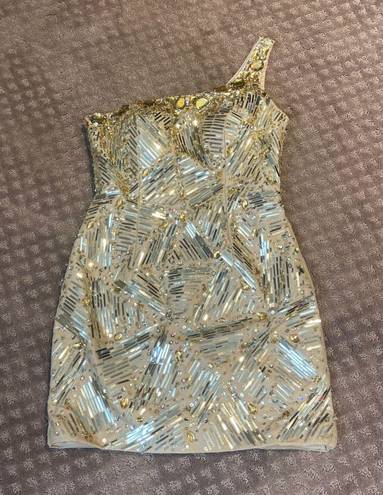 Tony Bowls Gold Beaded Party Dress