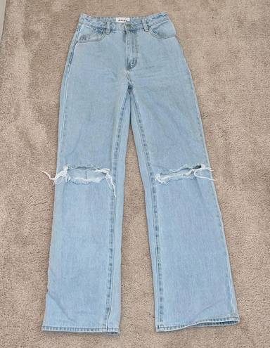 Rolla's  Heidi High Rise Loose Straight Jeans in Holiday Blue Busted Knee Size 24