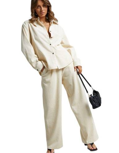 LIONESS  Nikita Cream Cord Straight Leg Pants