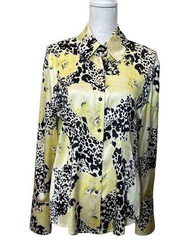 St. John  Silk Button Up Long Sleeves Lemonade Multicolor Womens Size 10 FLAWED