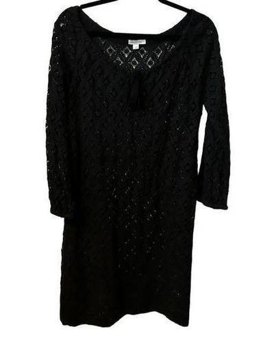 Garnet Hill  Black Sheer Tie Neck Size 6 Swim Coverup.