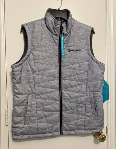 Free Country  Reversible Grey Fuzzy Puffer Vest Sleeveless Full Zip Jacket Large