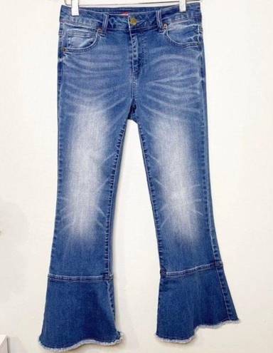 Chelsea and Violet  High Rise Flared Hem Crop Jeans Distressed Frayed Size 25