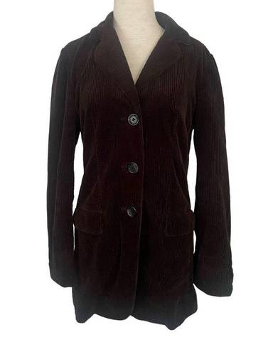 J.Jill  Corduroy Blazer Sz Med Grandpa Jacket Brown 100% Cotton Velour Trim