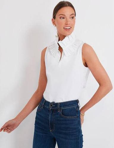 Tuckernuck  Bouvier Blouse Sleeveless White Stretch Poplin Ruffle Neck Size XS