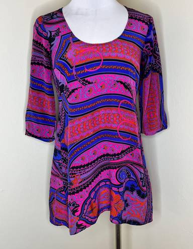 Tracy Reese Plenty by  100% Silk Tunic Mini Dress XS Purple Pink Scoop Neck Chic