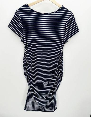 Isabel Maternity  Navy Blue White Striped T-Shirt Midi Dress Women's Size Large L