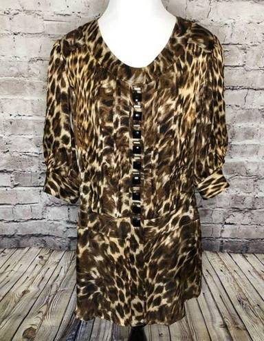 Alberto Makali  Animal Print Button Silk Tunic‎ Top