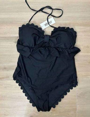 NWT 1 Pc Swimsuit Scalloped Tummy Control Bathing XL Black