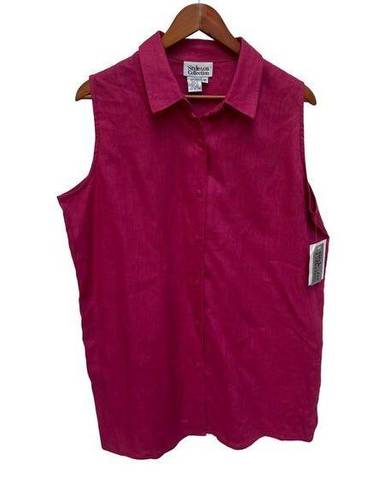 Style & Co  Collections Top Sz 16 100% Linen NWT Button Down Sleeveless Collared