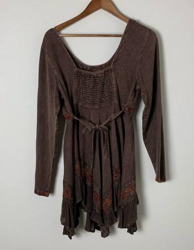 Sacred Threads  Boho Asymmetric Earthy Embroidered Dress Size Small - Medium