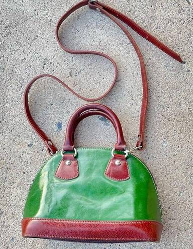 Vera Pelle Vintage Purse Di  Green Leather Dome Satchel Crossbody Made in Italy.