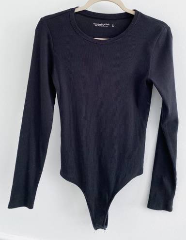 Abercrombie & Fitch Abercrombie Soft A&F Black Ribbed Long Sleeve Cotton Bodysuit