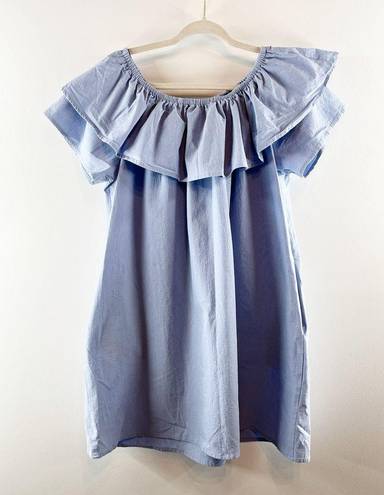 Tommy Hilfiger  Seersucker Off Shoulder Ruffle Mini Dress Blue 2X