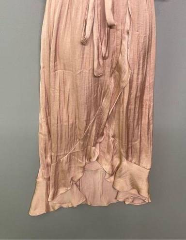 Bardot  Dress Womens 6 Bea Cold-Shoulder Ruffle Wrap Biscotti Dusty Pink Satin