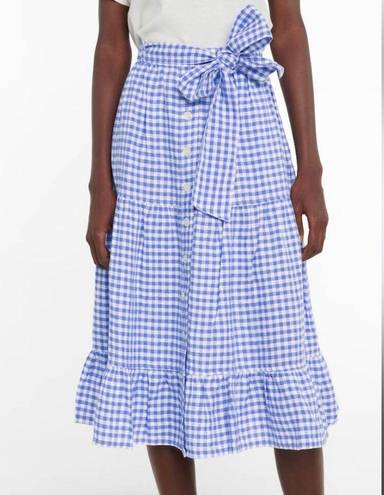 Polo NWT  Ralph Lauren Skirt Linen Midi Gingham Blue Belted Midi Skirt