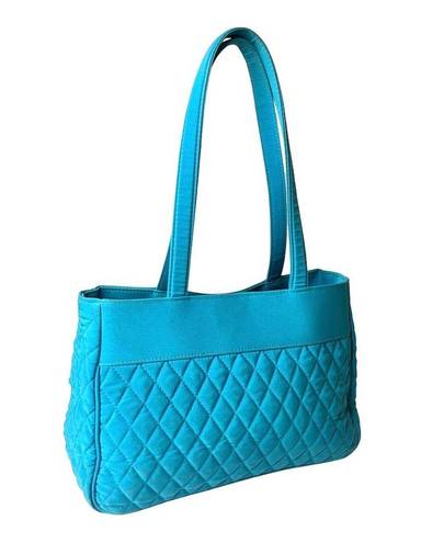 Vera Bradley  SHOULDER HANDBAG Quilted Turquoise Blue 3 Section Toggle Satchel!