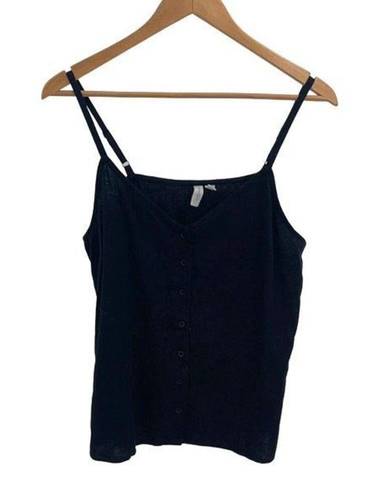 Treasure & Bond  Womens Button Front V-Neck Linen Blend Cami Top Black Medium NWO