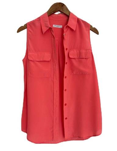 Equipment Women’s Coral Sleeveless Slim Signature Button Down Silk Shirt XS