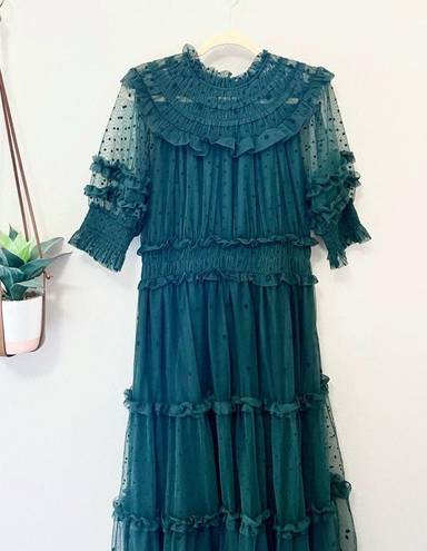 Onyx NWT Boden Polka Dot Tulle Midi Dress  Green Size 12R D0361