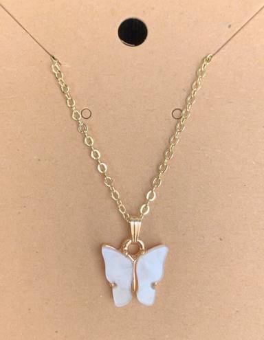 White Butterfly Necklace 14k Gold