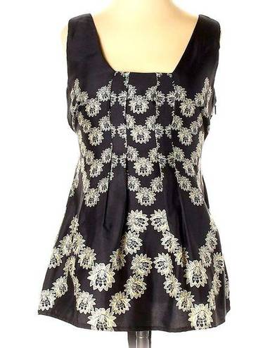 Yoana Baraschi Baraschi Sleeveless Silk Flowered Pleated Black Tie Top Size Small