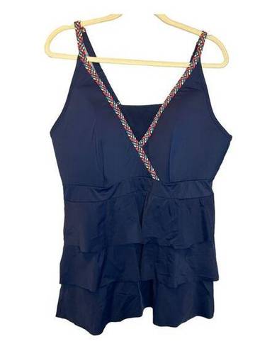 Cacique  Women's Size 24w Swim Tankini Top Tiered Ruffles Blue