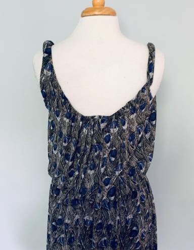 Angie Francescas Collection Black Gray Blue Feather Print Sleeveless Dress