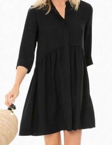 Tuckernuck  Black Royal Shirt Dress with 3/4 Sleeves Size XS Button Down Stretch