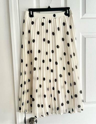 A New Day  Target NWT White Pleated A Line Midi Full Skirt Black Polka Dots S