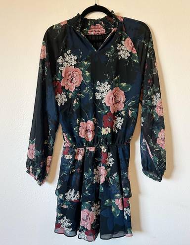 Yumi Kim Falling in Love Class Act Black Floral Long Sleeve Mini Dress M