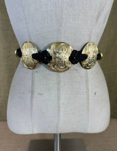 Vintage Black Rope Stretch Belt With Gold Toned Hardware 30