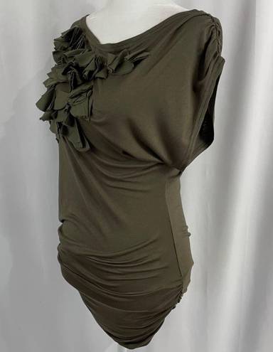 Lucy Paris New Lucy & Co Petal One Shoulder Dolman Tunic Embellished Mini Dress Green M/L